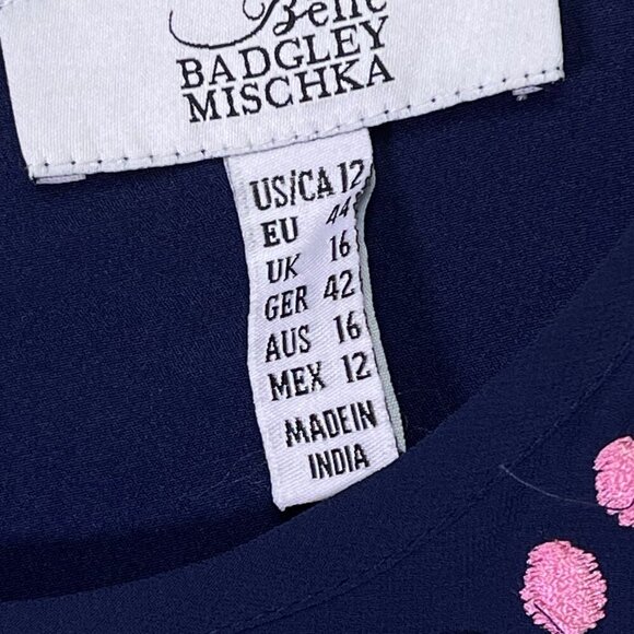 Belle Badgley Mischka Shift Dress – Size 12 – Beaded & Embroidered – Navy Pink - Picture 3 of 8
